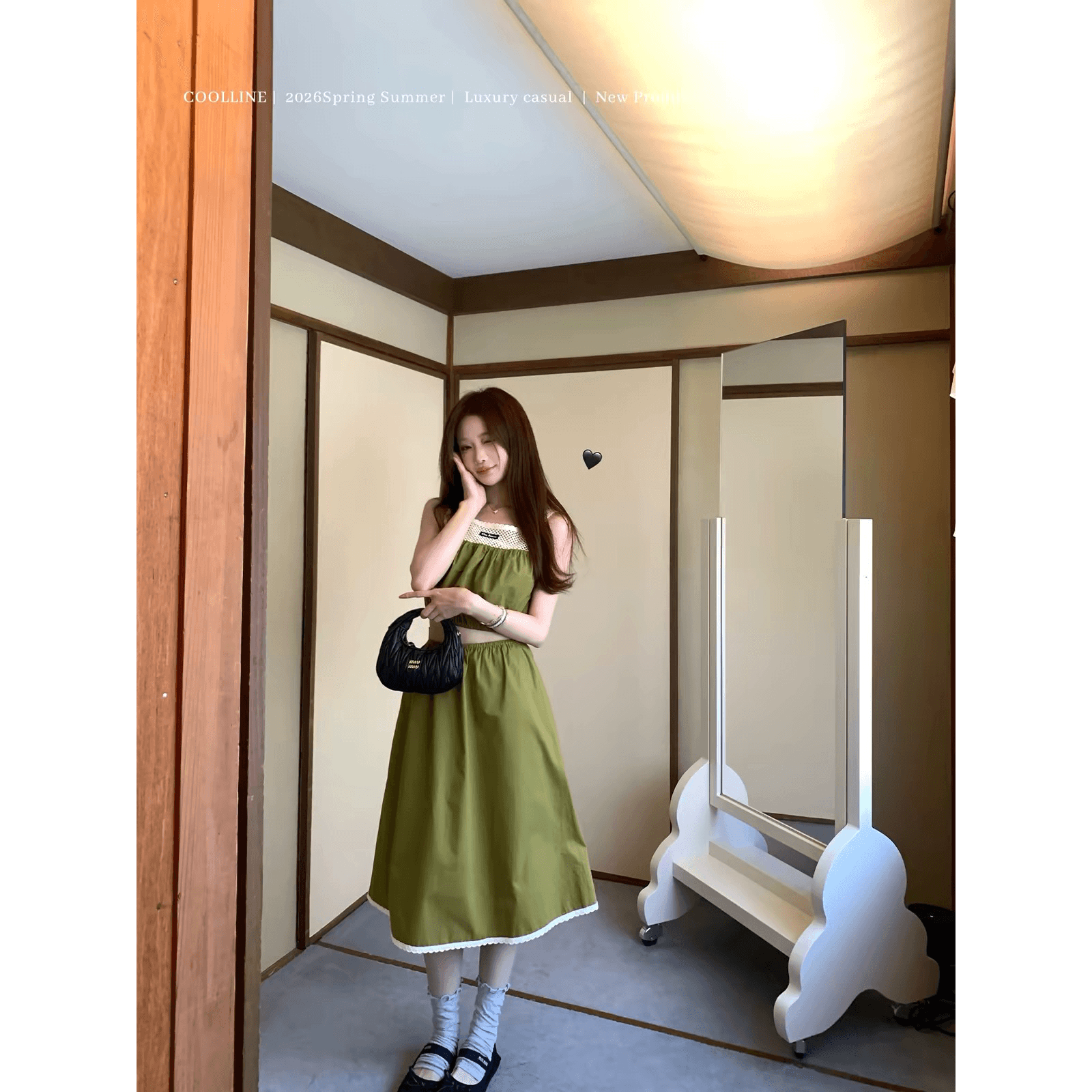 coolline 숲 희 롯폰기 초기 방문 miu 부서 이끼 녹색 품격 캐주얼 인형 치마 롱 스커트 세트 그룹 이미지 5