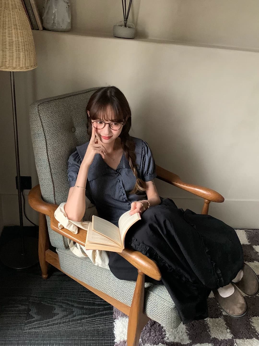 토지 작은 그룹 레트로 스트라이프 반팔 셔츠 봄 새로운 한 부서 레트로 품격 학원 연령 감소 달콤함 맨위 상세 이미지 4