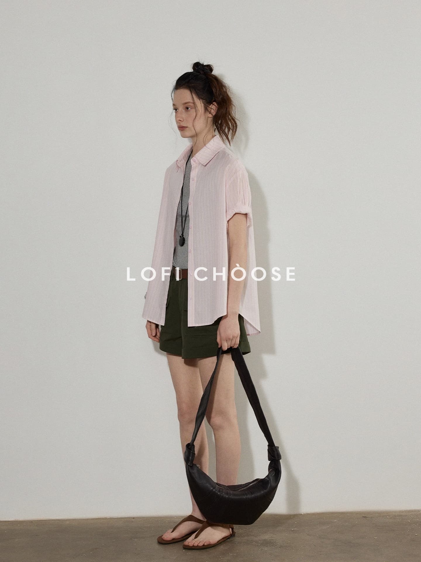 ofi choose 스트라이프 폴로 칼라 순면 반팔 여성 셔츠 여름 새로운 고급 센스 다용도 루즈핏 맨위 이미지 4