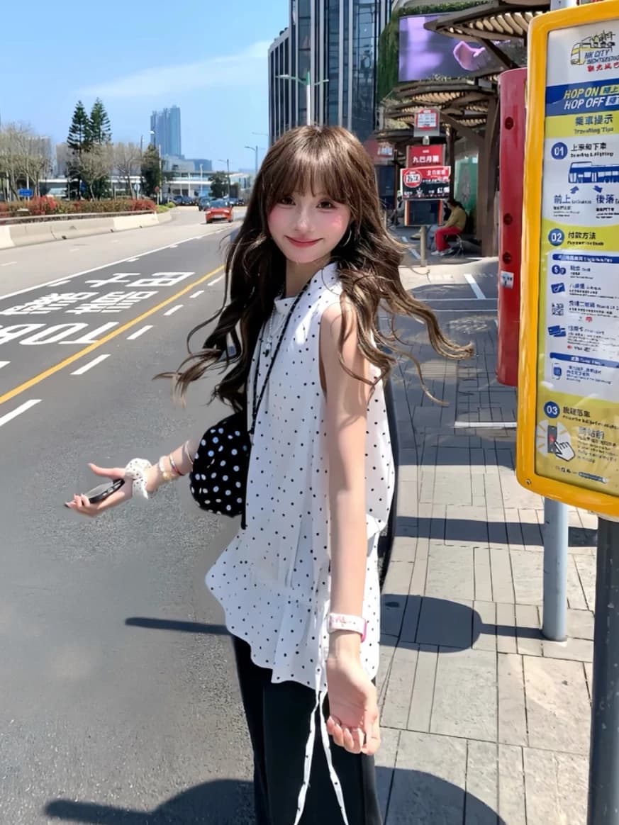 한 부서 도트 무늬 라운드 넥 작은 레이스 민소매 맨위 여성 봄 여름 새로운 디자인 센스 슬림해 보이는 다용도 루즈핏 조끼 이미지 3