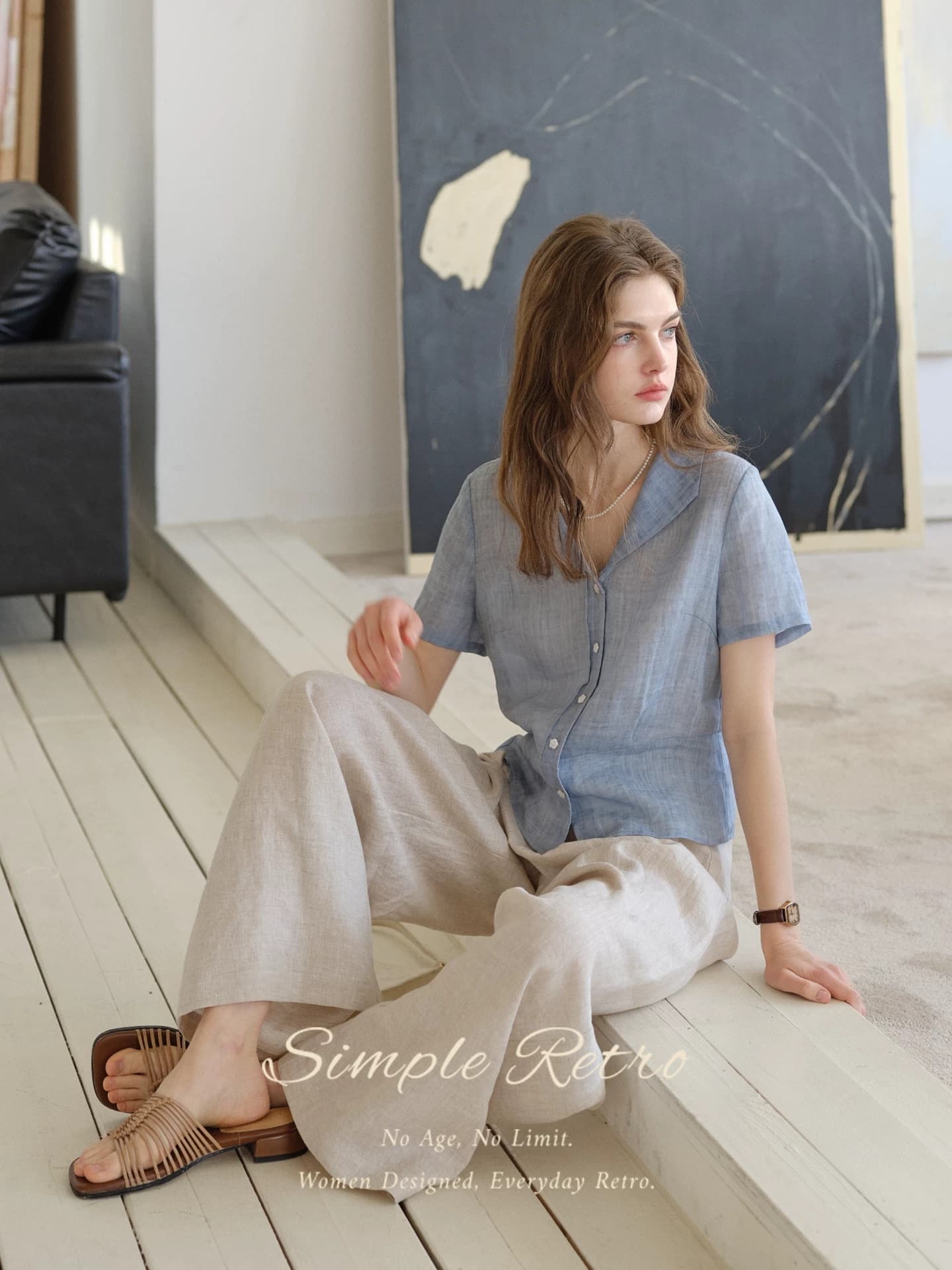 simpleretro 조개 속삭임 주간 실크 라미 폴로 칼라 반팔 여성 셔츠 레트로 쇼트 스타일 출퇴근 작은 셔츠 이미지 4