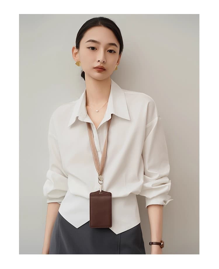 achu 훌륭함 자르기 화이트 허리 수축 여성 셔츠 여름 경력 출퇴근 착용 가져 가라. 셔츠 트임 디자인 센스 맨위 상세 이미지 1