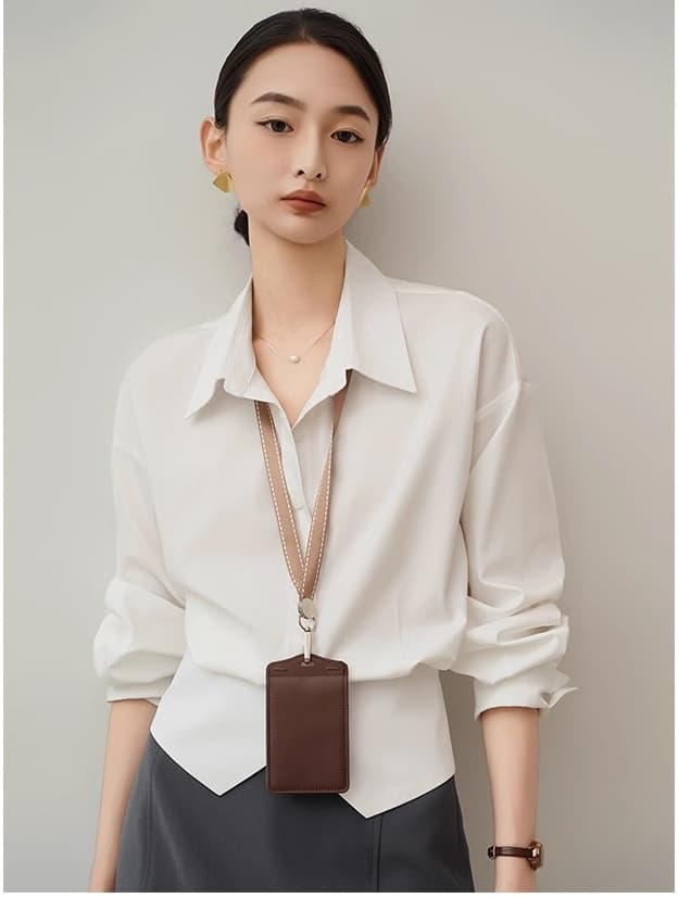 achu 훌륭함 자르기 화이트 허리 수축 여성 셔츠 여름 경력 출퇴근 착용 가져 가라. 셔츠 트임 디자인 센스 맨위 상세 이미지 2