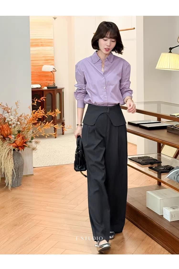 포도 뮤 S 법 홈 한 부서 단색 여성 셔츠 2025 새로운 캐주얼 패션 맨위 이미지 4
