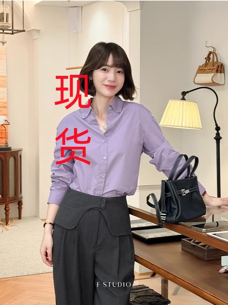 포도 뮤 S 법 홈 한 부서 단색 여성 셔츠 2025 새로운 캐주얼 패션 맨위 상세 이미지 3