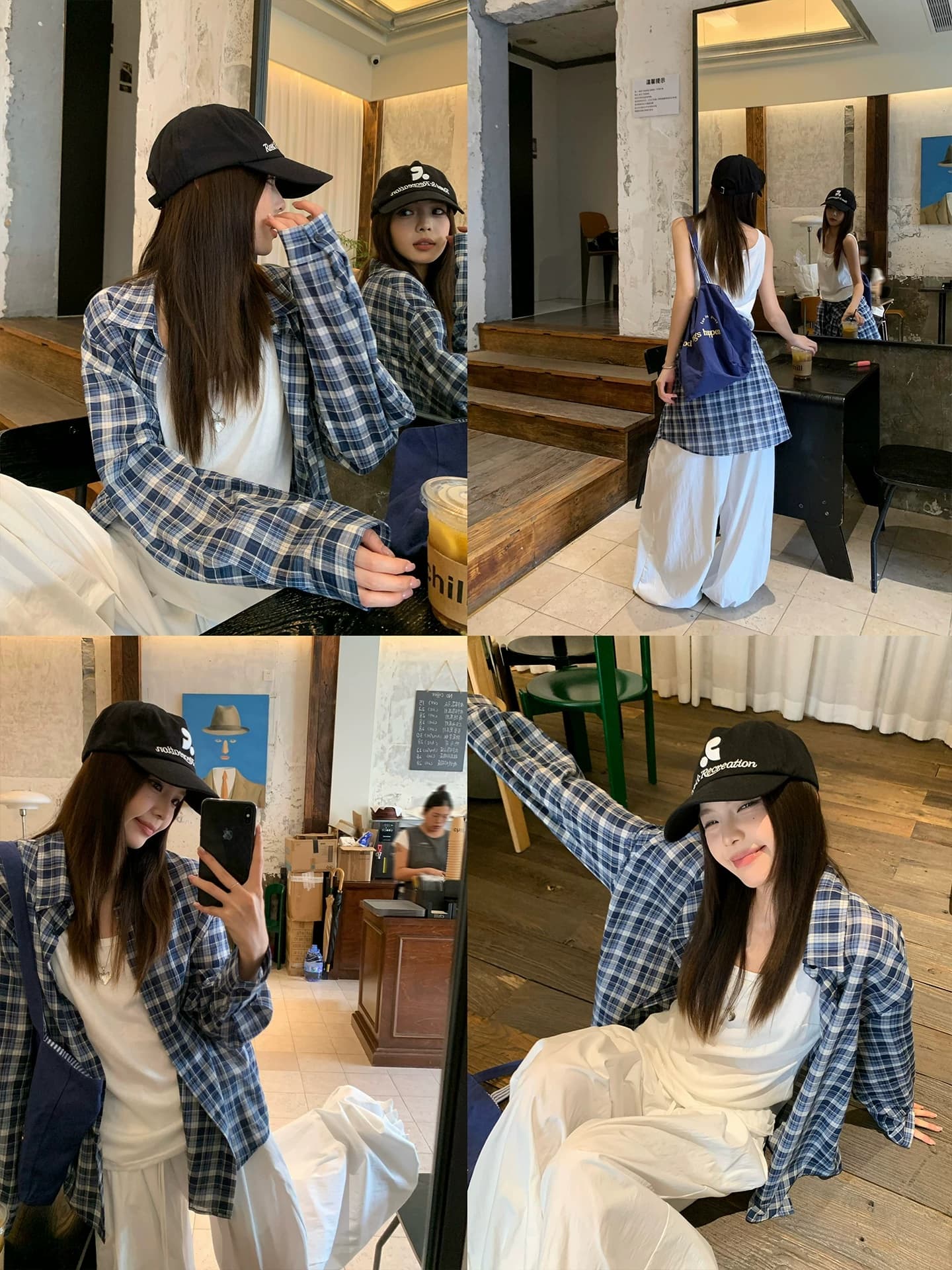 송 긍정적 인 En 블루 색상 격자 무늬 셔츠 자외선 차단 여성 코트 가을 한 부서 느긋한 센스 루즈핏 캐주얼 긴팔 맨위 상세 이미지 2