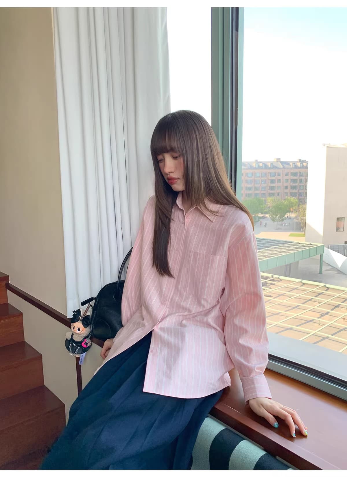 안녕하세요. 대포 한 부서 작은 대중 폴로 칼라 스트라이프 긴팔 여성 셔츠 봄 고유 한 Chic 작은 셔츠 품격 맨위 상세 이미지 3