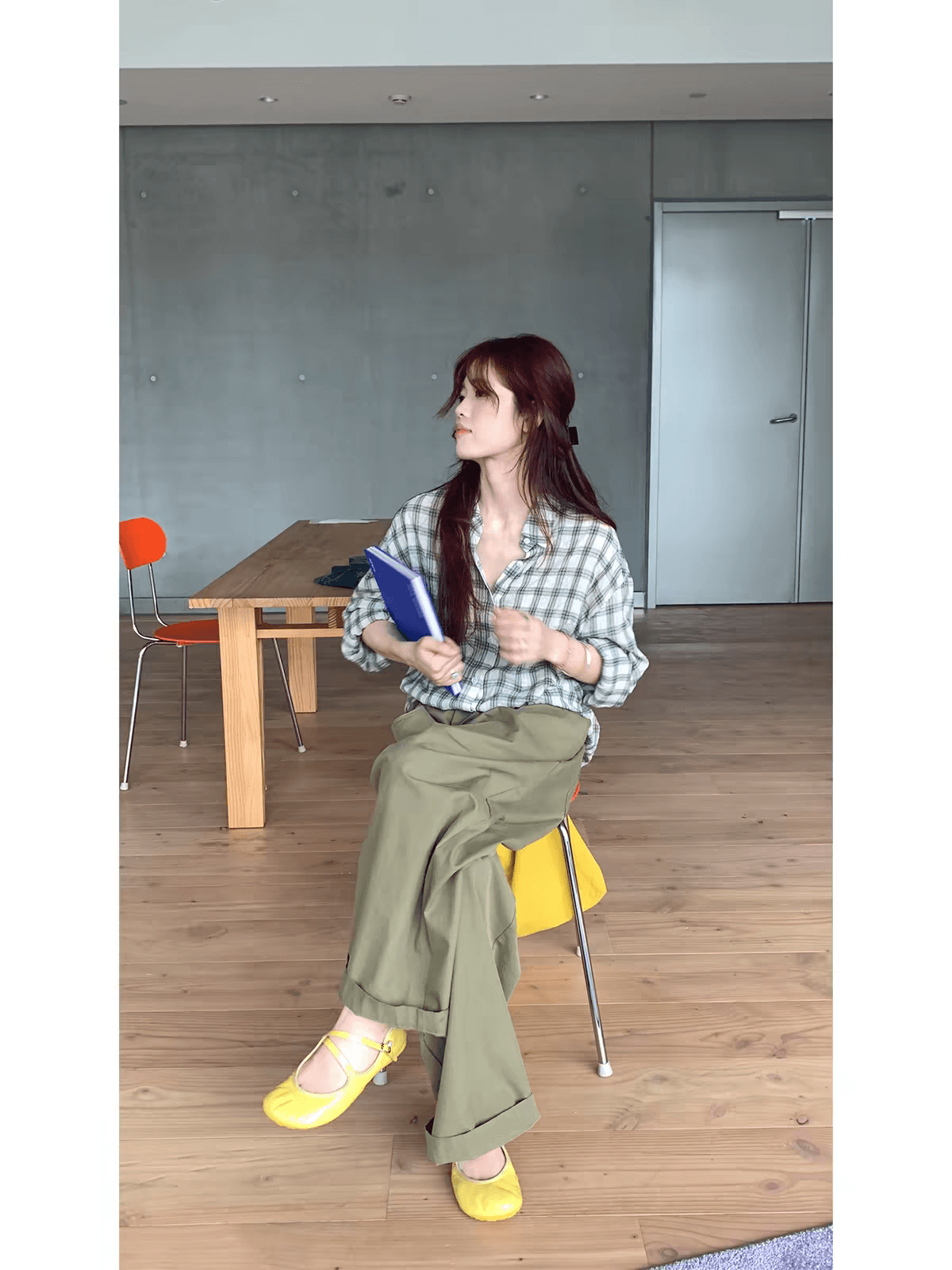 xxdeli 향기로운 향 ~ 중 배 한 부서 느슨함 센스 캐주얼 체크무늬 질감 센스 셔츠 루즈핏 슬림해 보이는 얇은 스타일 긴팔 이미지 4