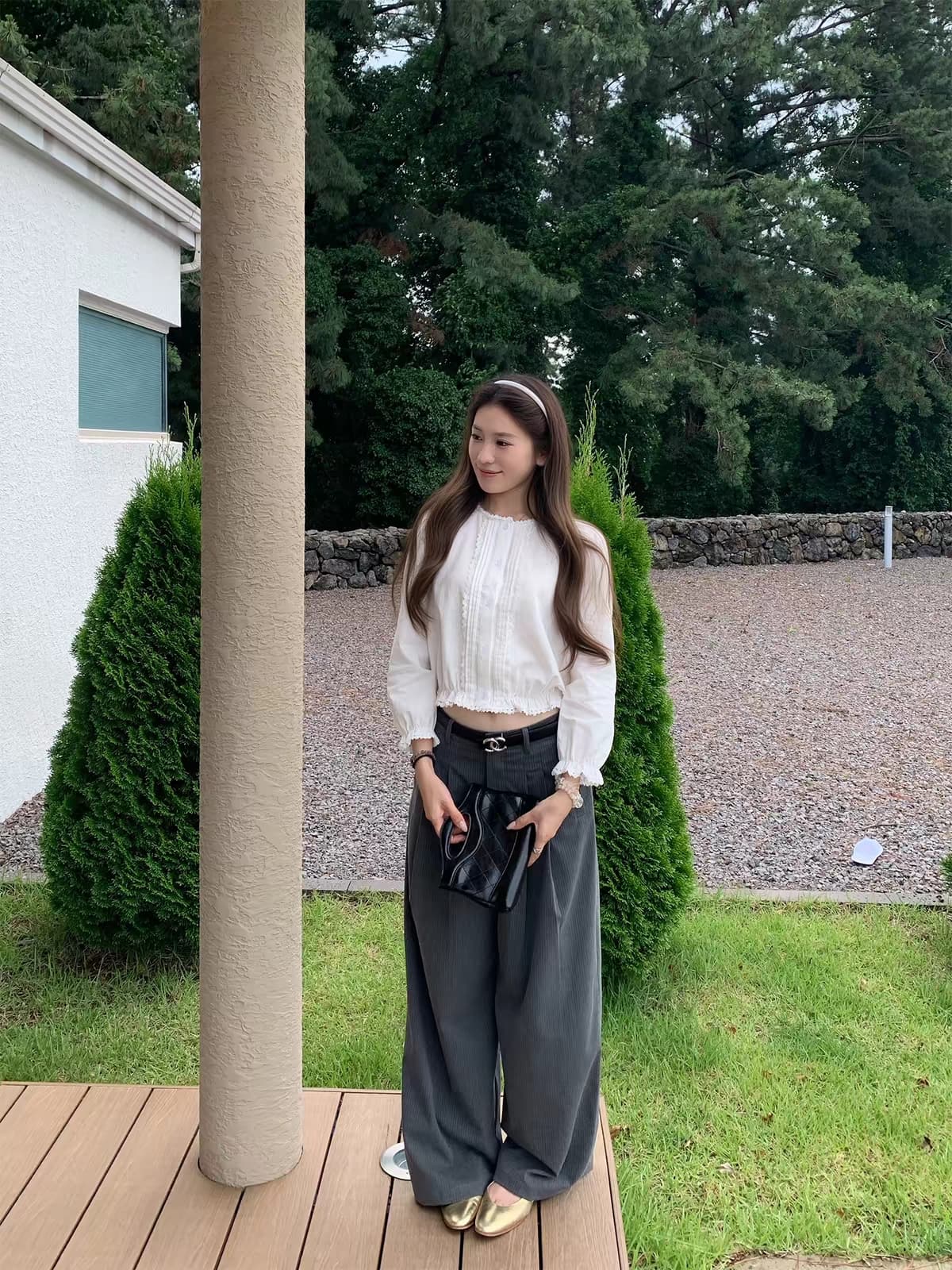 hhyii 치자 나무 향기로운 화이트 티 화이트 프랑스식 레이스 레이스 긴팔 여성 셔츠 디자인 센스 다용도 쇼트 스타일 작은 셔츠 이미지 2