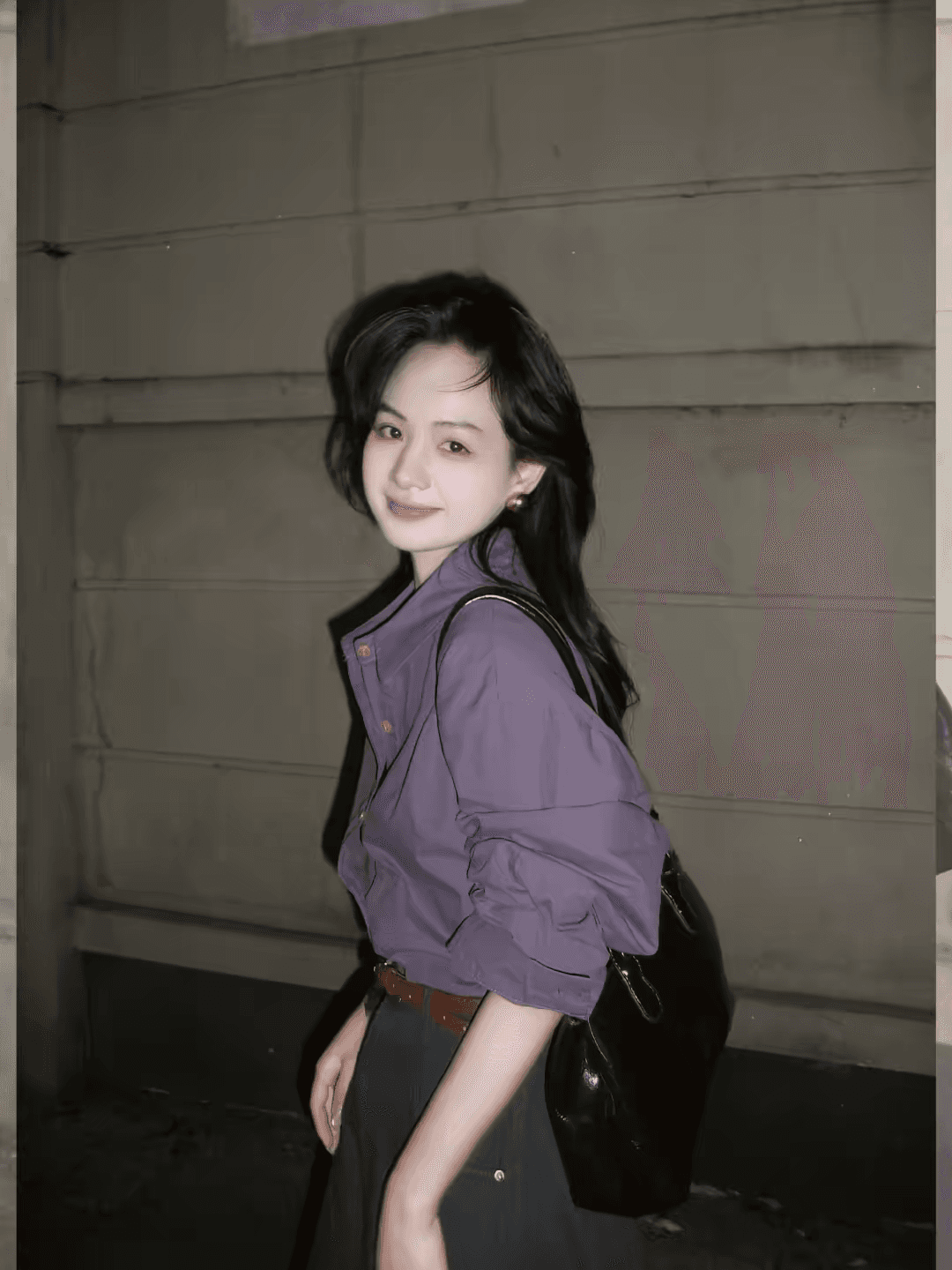 2026 슈퍼 화재 한 부서 착용 가져 가라. 가을 의상 높음 지혜 센스 맨위 보라색 셔츠 높음 품격 패션 이미지 2