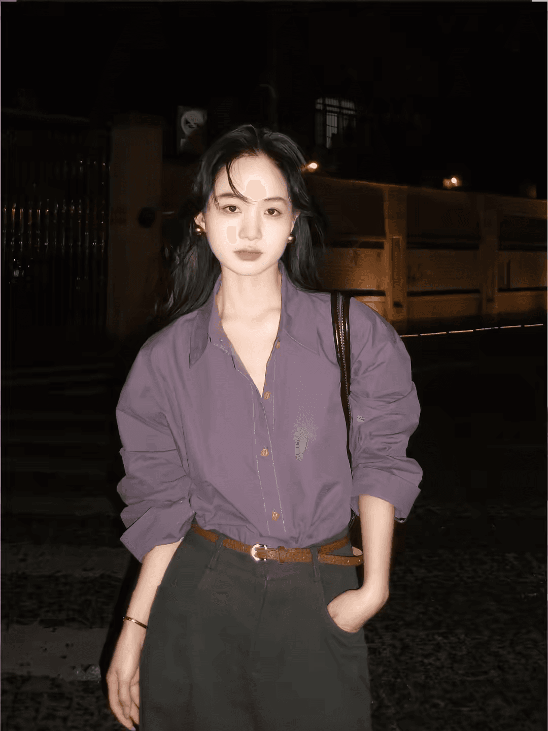 2026 슈퍼 화재 한 부서 착용 가져 가라. 가을 의상 높음 지혜 센스 맨위 보라색 셔츠 높음 품격 패션 상세 이미지 2