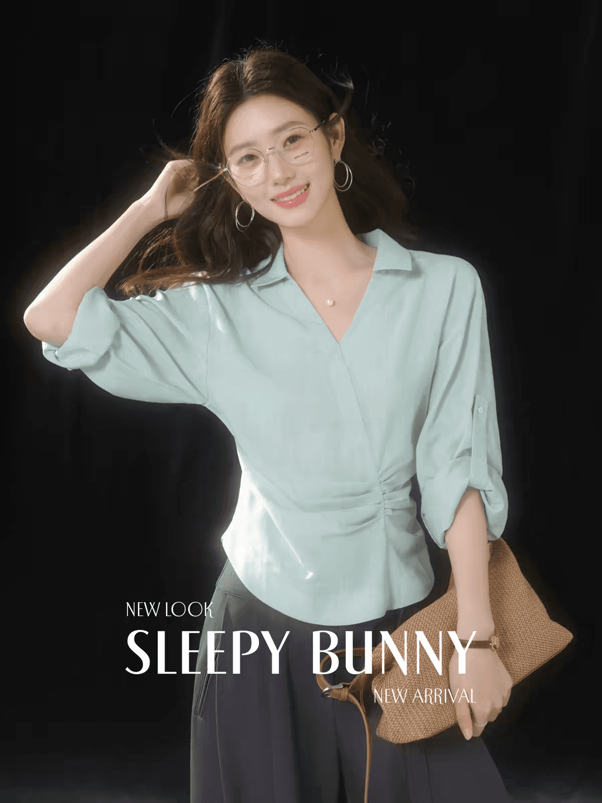 sleepybunny 박하 녹색 프랑스식 V넥 허리 수축 긴팔 여성 셔츠 여름 라이 경기 서울 출퇴근 외출용 맨위