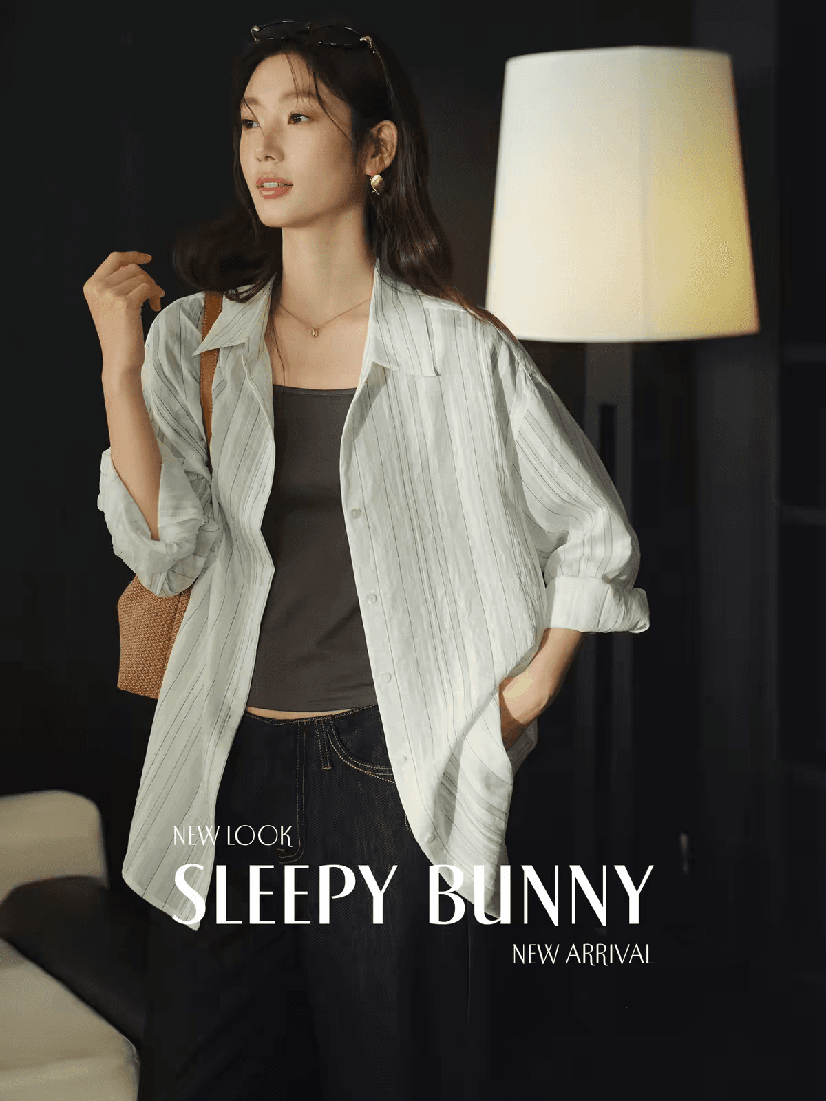 sleepybunny 화이트 스트라이프 긴팔 여성 셔츠 가을 루즈핏 캐주얼 얇고 가벼운 자외선 차단 셔츠 재킷 상세 이미지 1