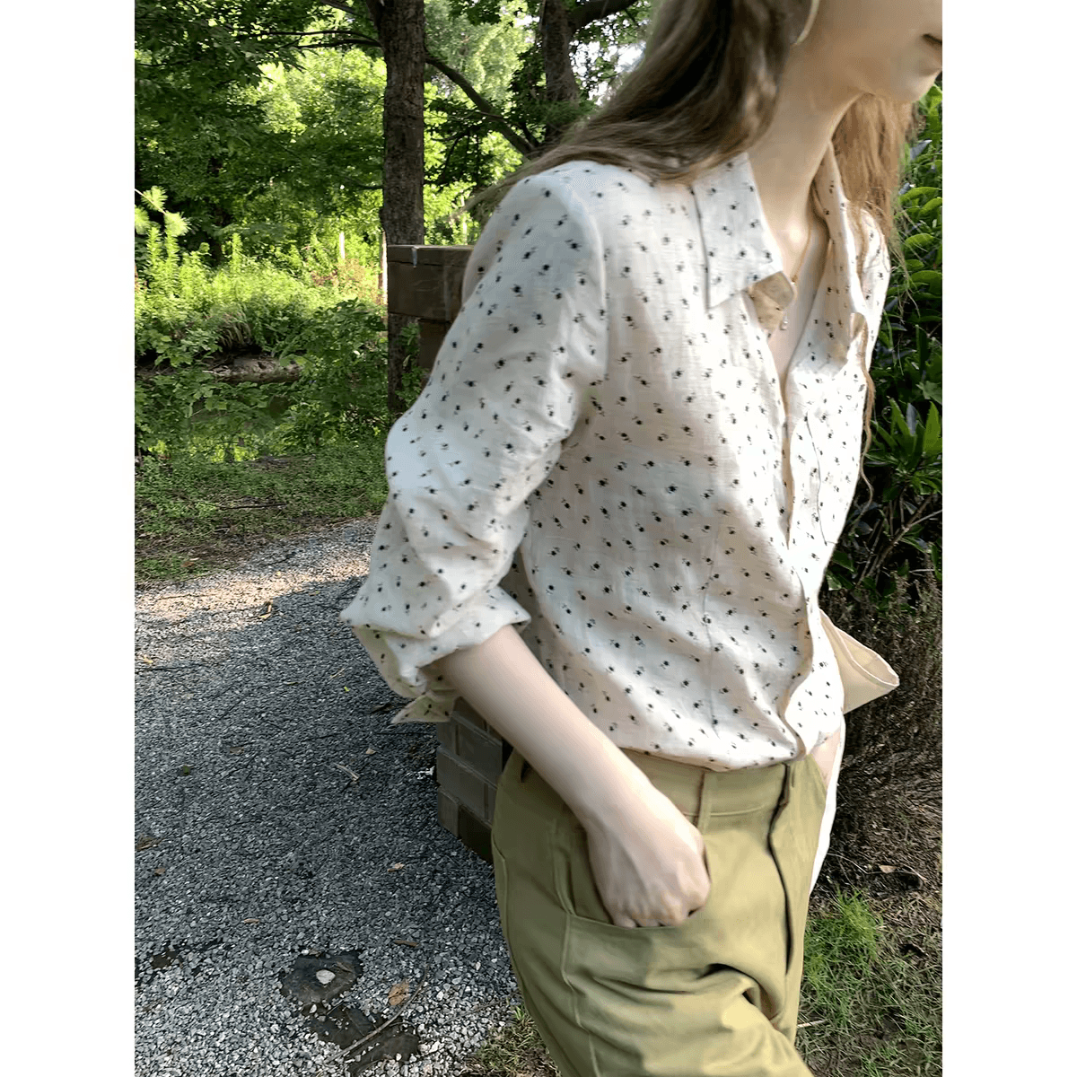 helloooeat 몸매 가꾸기 주간 실크 면 린넨 문예 품격 꽃무늬 셔츠 폴로 칼라 긴팔 외부 가져 가라. 여성 상세 이미지 4