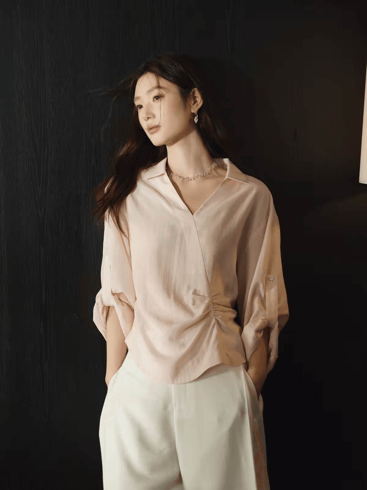 sleepybunny 박하 녹색 프랑스식 V넥 허리 수축 긴팔 여성 셔츠 여름 라이 경기 서울 출퇴근 외출용 맨위 이미지 4