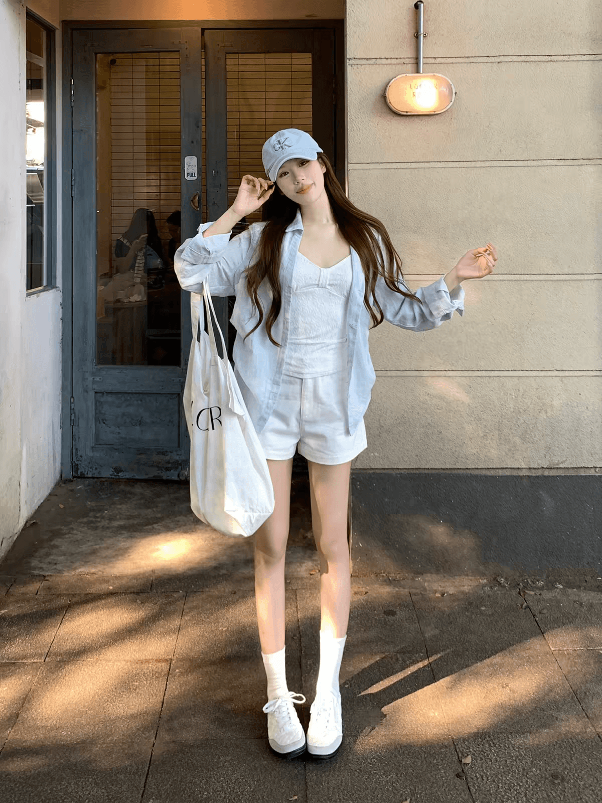 송 긍정적 인 En 하늘색 긴팔 여성 셔츠 이른 가을 2026 년 루즈핏 자외선 차단 셔츠 재킷 한국 스타일 캐주얼 맨위 이미지 2