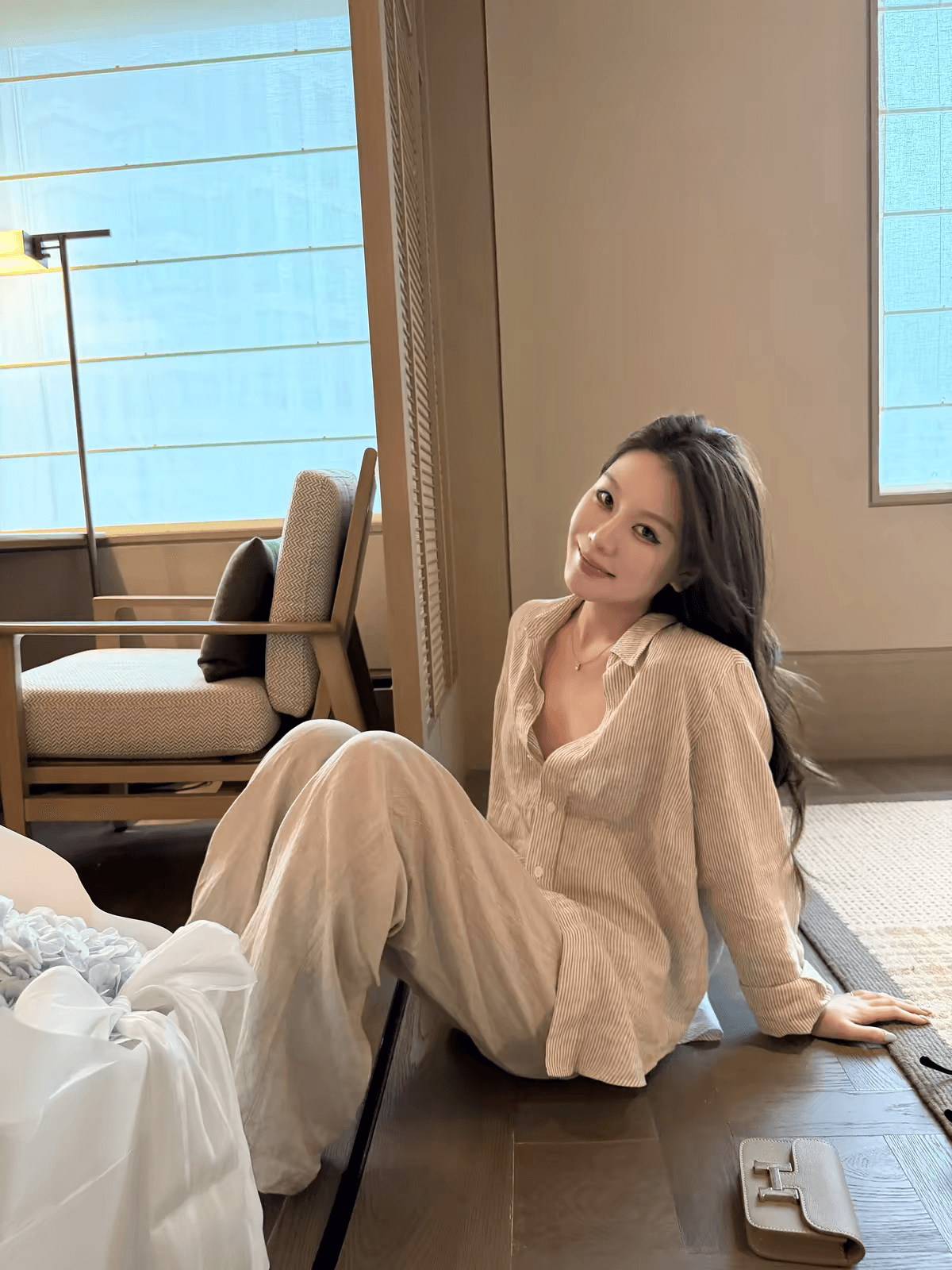 나비 보물 웃음 1oo 아마 자유 호흡 산소 센스 루즈핏 자외선 차단 셔츠 여름 여성 외부 가져 가라. 셔츠 재킷 이미지 2