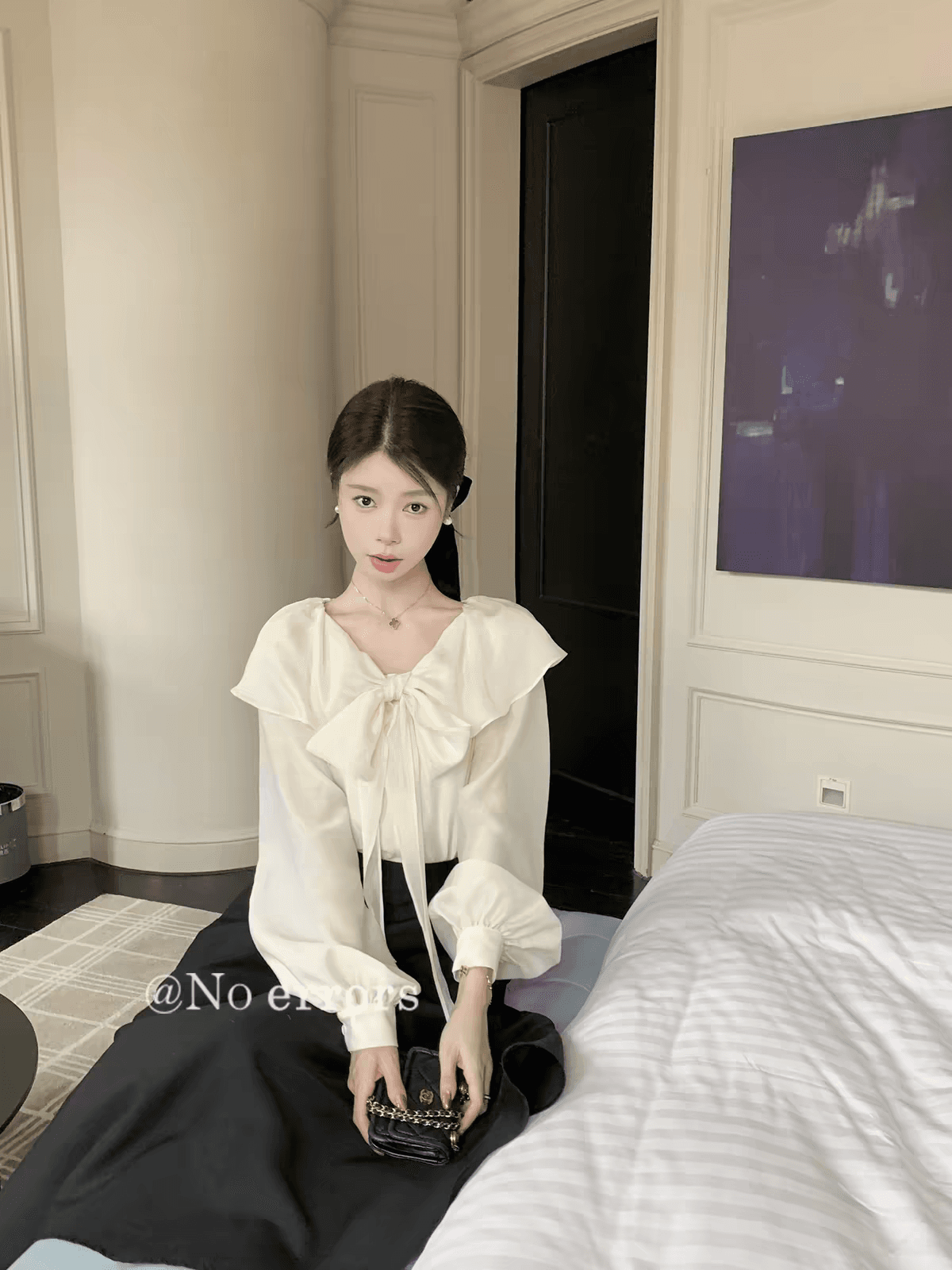 아니요 오류 no errors 주간 실크 아세트산 둘 착용 폴로 칼라 나비 매듭 셔츠 프랑스식 프릴 레이스업 맨위