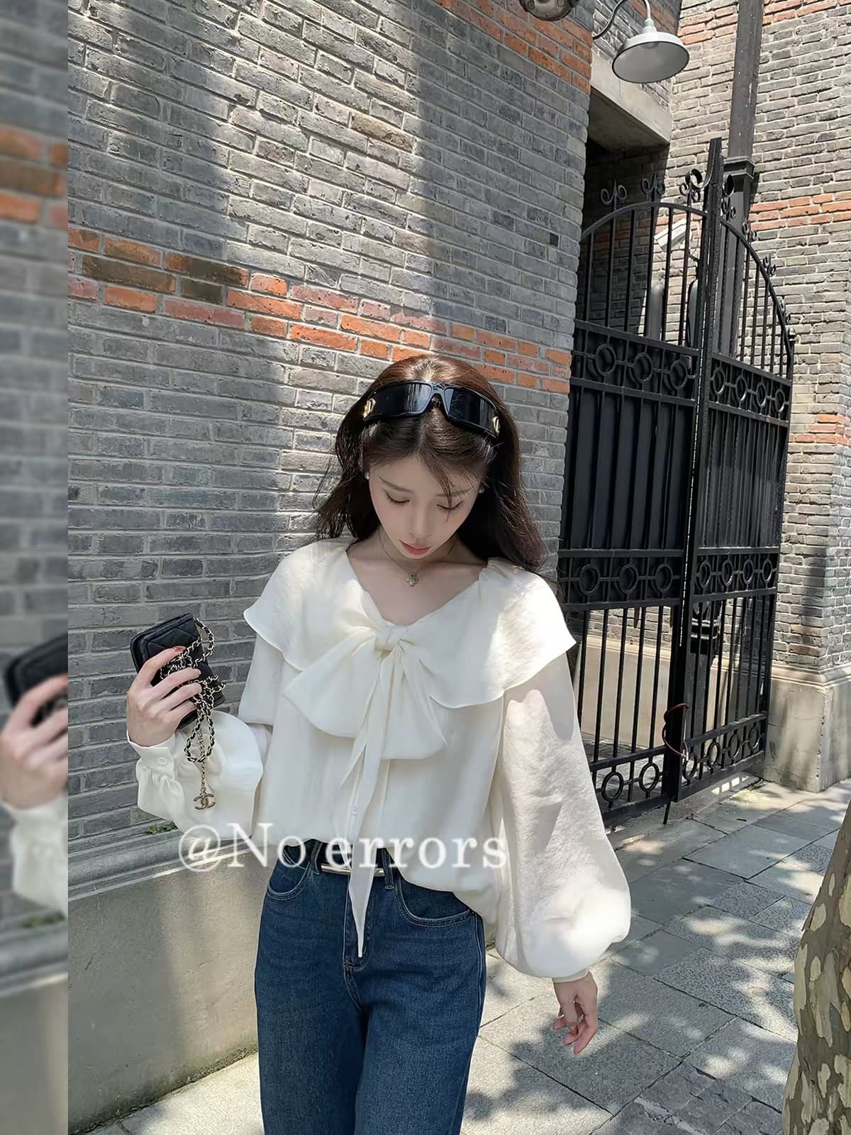 아니요 오류 no errors 주간 실크 아세트산 둘 착용 폴로 칼라 나비 매듭 셔츠 프랑스식 프릴 레이스업 맨위 이미지 4