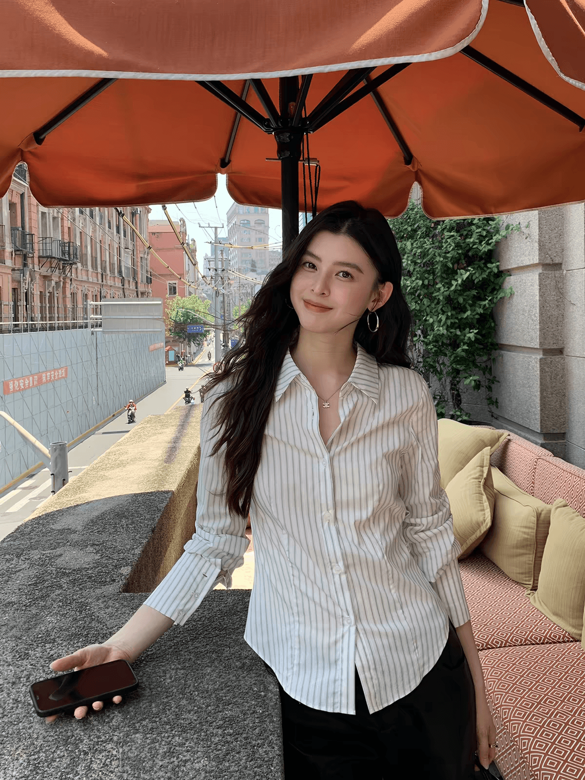 pusumede 지능 로밍 소금 부서 스트라이프 폴로 칼라 셔츠 여성 긴 소매 셔츠 품격 몸매 가꾸기 스택 착용 맨위 이미지 2