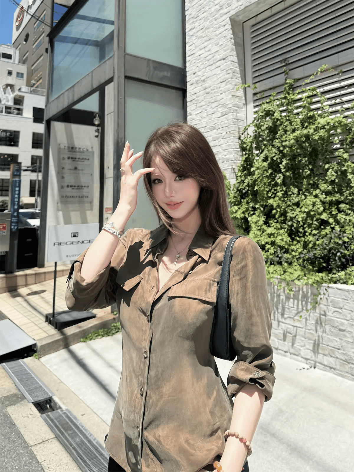 13 세 忻 풍음 휴일 무거운 큐프라 뒤에 수 있습니다. 허리 수축 얇고 가벼운 부드러운 도루 부드러운 빛 센스 셔츠 상세 이미지 1