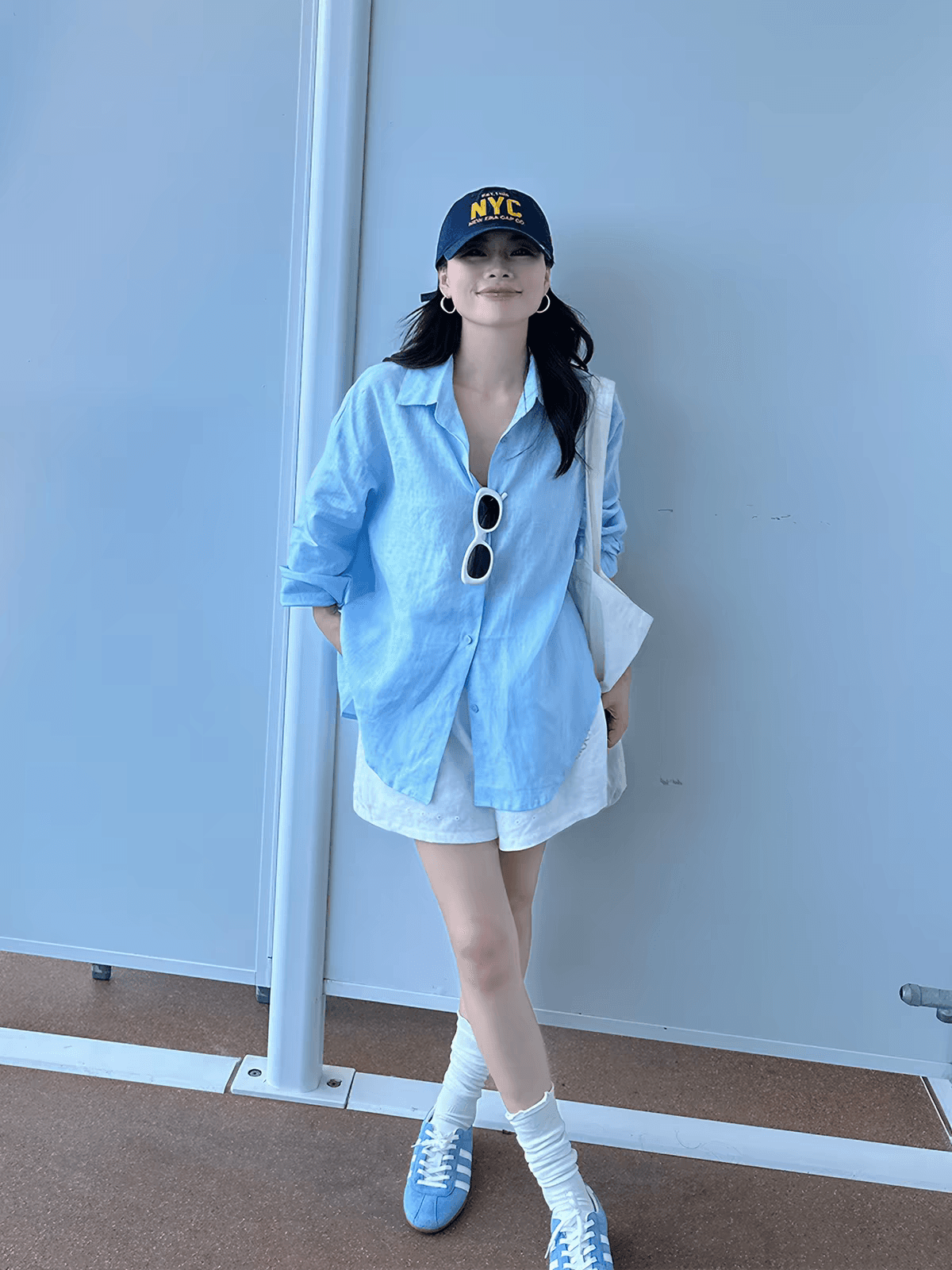 골드 스와 하나 파란색 긴팔 셔츠 2026 여름 한국 스타일 루즈핏 긴팔 태양 보호 셔츠 chic 맨위 이미지 3