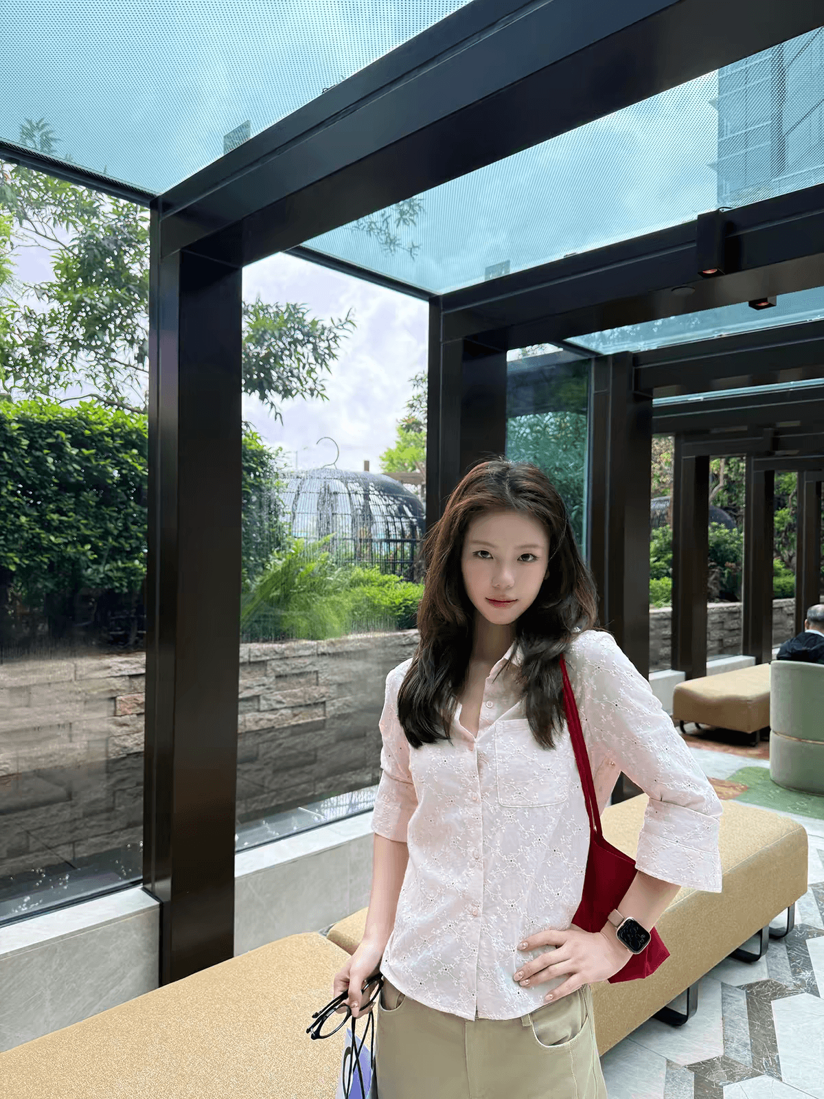 tuuuh 그림 그림책 얕은 복숭아 깨진 그림자 얕은 분말 꽃무늬 폴로 칼라 백 면 여성 셔츠 가을 긴팔 맨위 상세 이미지 1