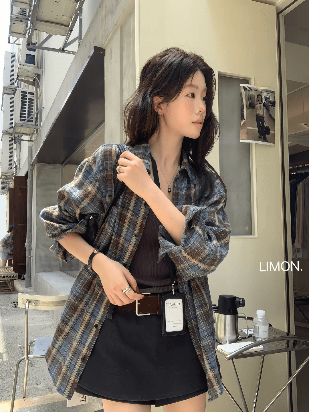 the limon 레몬 녹차 2026 가을 한 부서 체크무늬 여성 셔츠 루즈핏 느긋한 느슨함 센스 셔츠 이미지 3