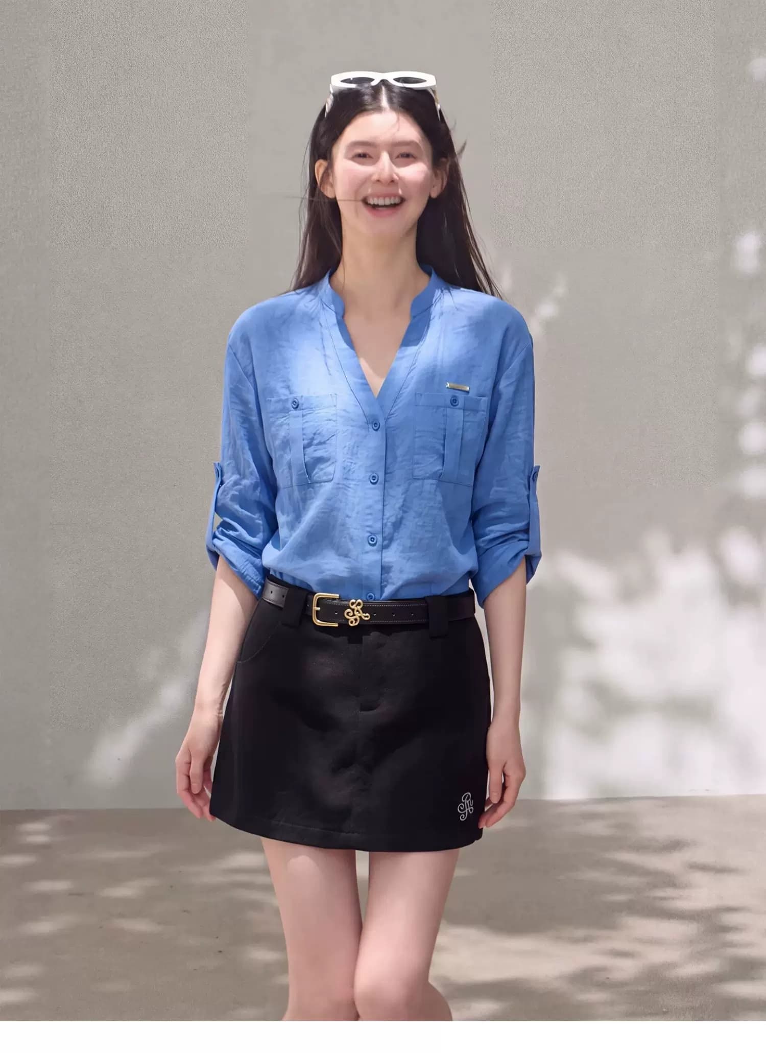 고급 센스 톰 글 래 원인 블루 여성 셔츠 여름 프랑스식 오래된 돈 바람 캐주얼 루즈핏 면 린넨 긴팔 자외선 차단 셔츠 재킷 이미지 4