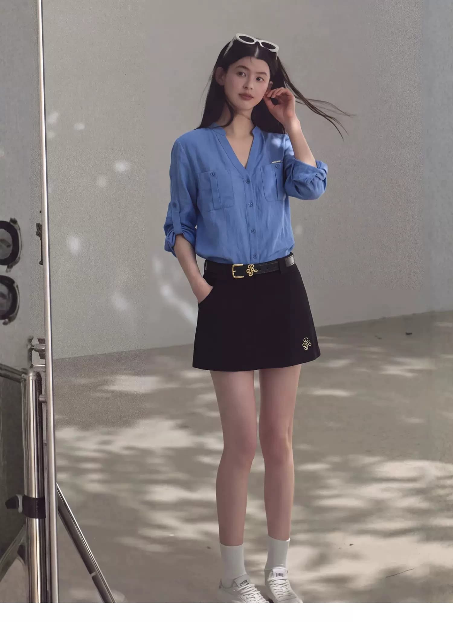 고급 센스 톰 글 래 원인 블루 여성 셔츠 여름 프랑스식 오래된 돈 바람 캐주얼 루즈핏 면 린넨 긴팔 자외선 차단 셔츠 재킷 상세 이미지 4