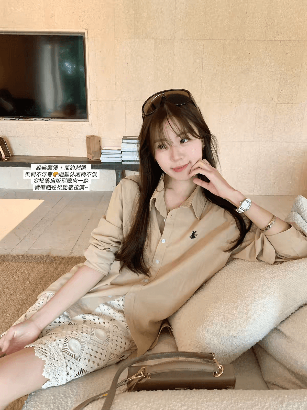 한 번 작은 짭짤한 프랑스식 레트로 POLO 칼라 카키 색 여성 셔츠 가을 품격 고급 센스 긴팔 셔츠 맨위 상세 이미지 1