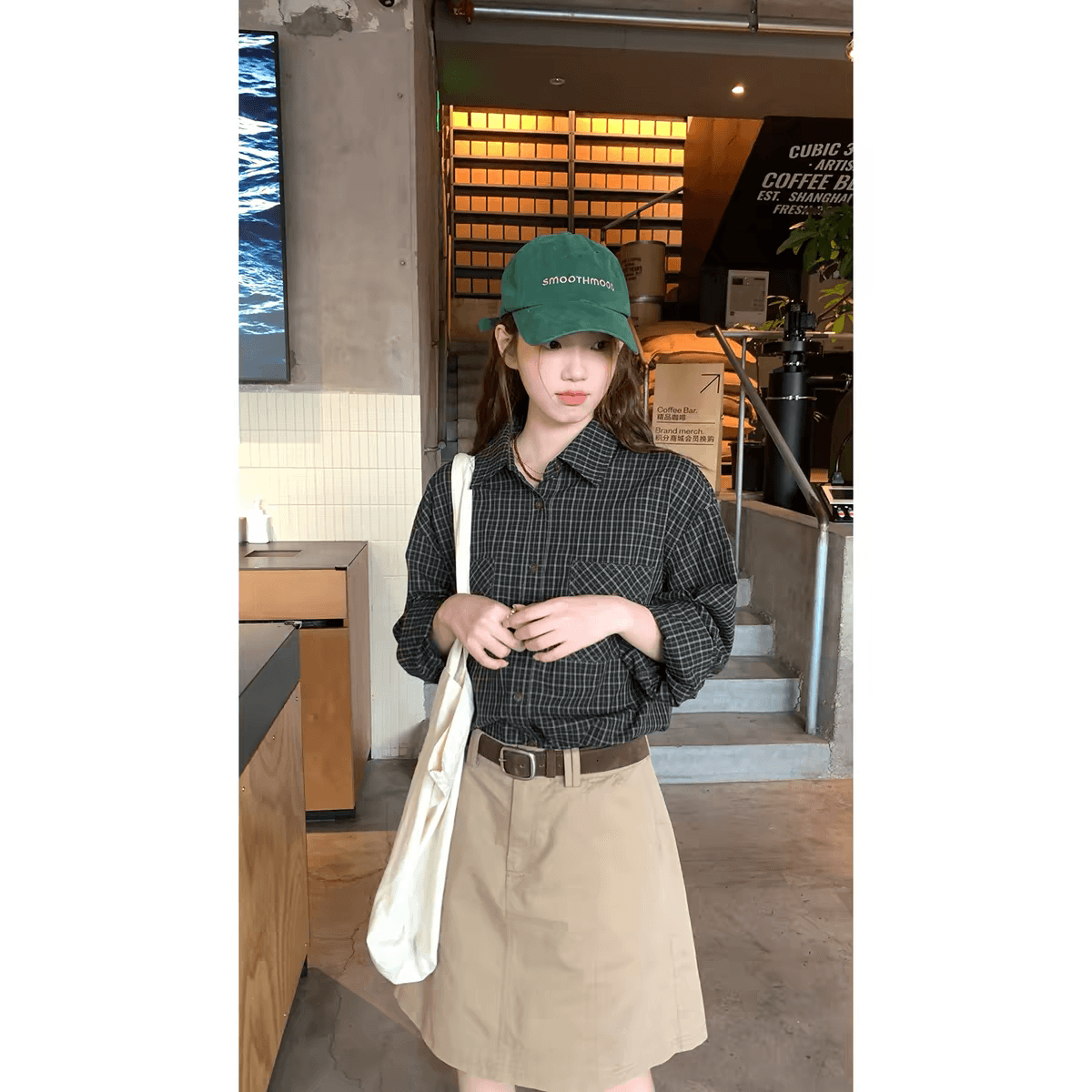 rainy 신제품 8 14 20 00pm 남쪽 Pu 돈 노트 느슨함 센스 다용도 체크무늬 셔츠 이미지 4