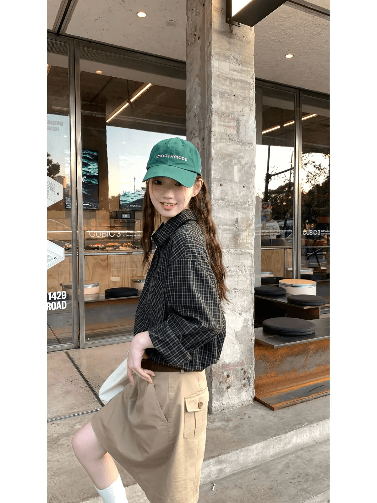 rainy 신제품 8 14 20 00pm 남쪽 Pu 돈 노트 느슨함 센스 다용도 체크무늬 셔츠 상세 이미지 4