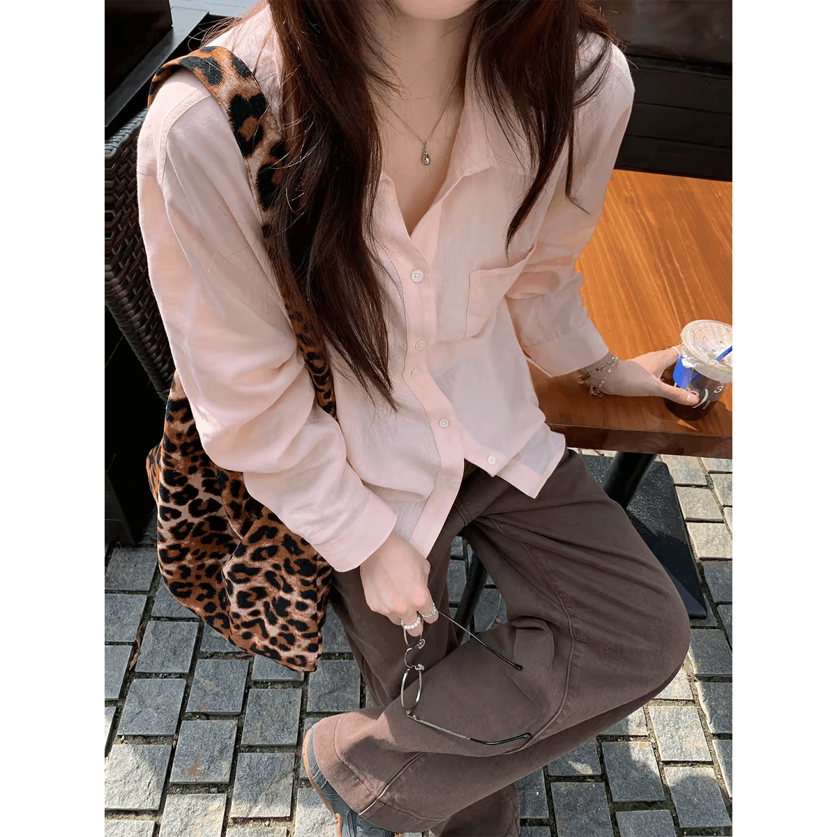 sisilyon 빛 연 착용 가져 가라. 한 부서 구 아슈 여성 셔츠 작은 키 출퇴근 캐주얼 바람 셔츠 이미지 3