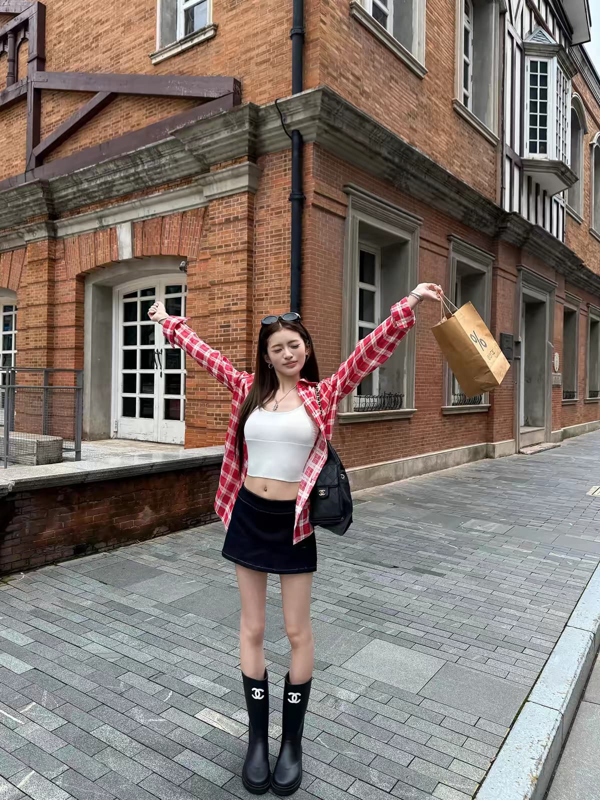 지구 가게 아메리칸 레트로 빨간색 격자 무늬 셔츠 긴팔 자외선 차단 오래된 돈 바람 작은 키 착용 잡아라. 의류 여성 상세 이미지 4