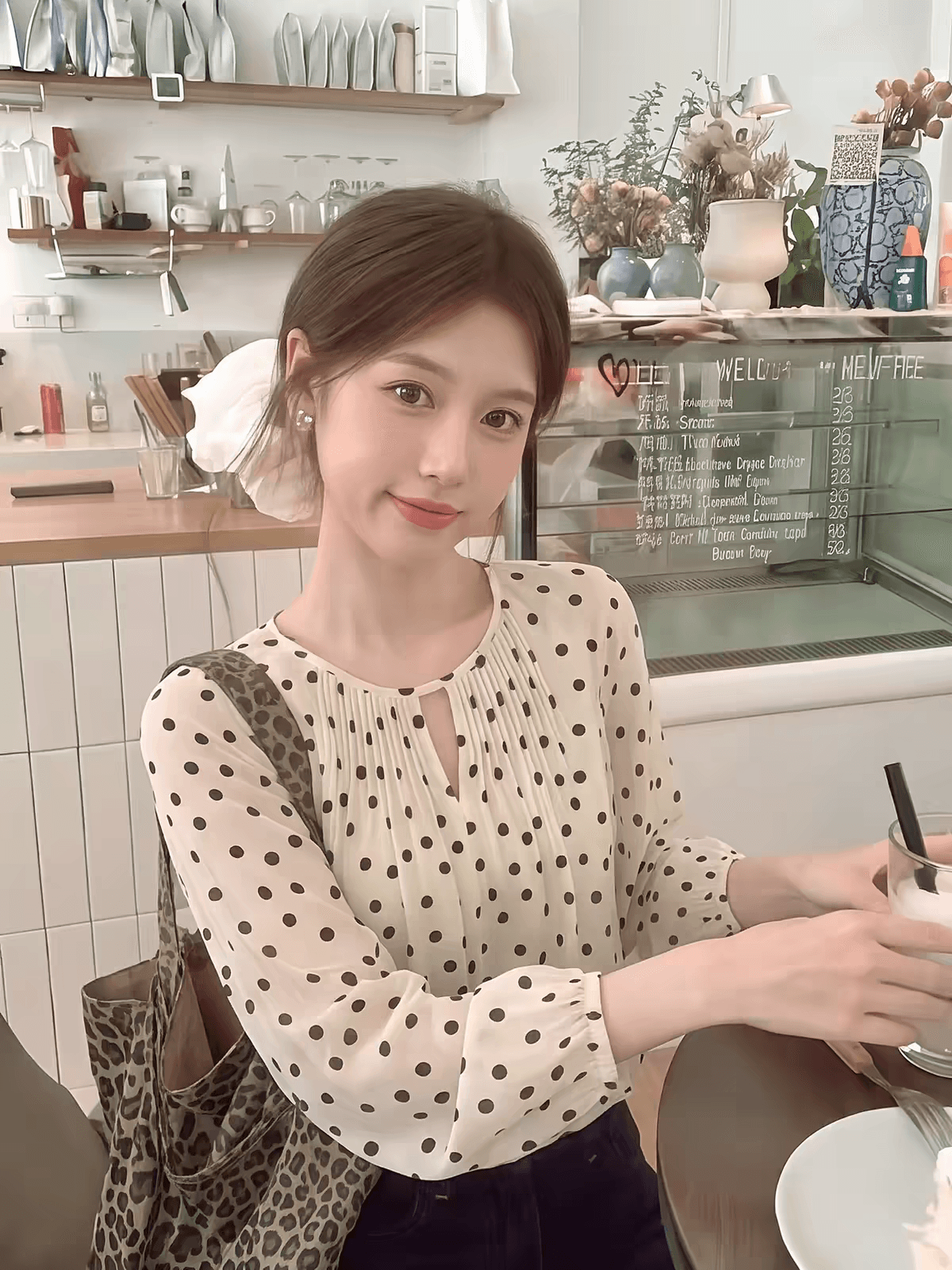 프랑스식 도트 무늬 긴팔 셔츠 여자 조기 가을 디자인 센스 여성 홀로우 아웃 자이언트 잘 생긴 작은 셔츠 셔츠 맨위 서비스 상세 이미지 1