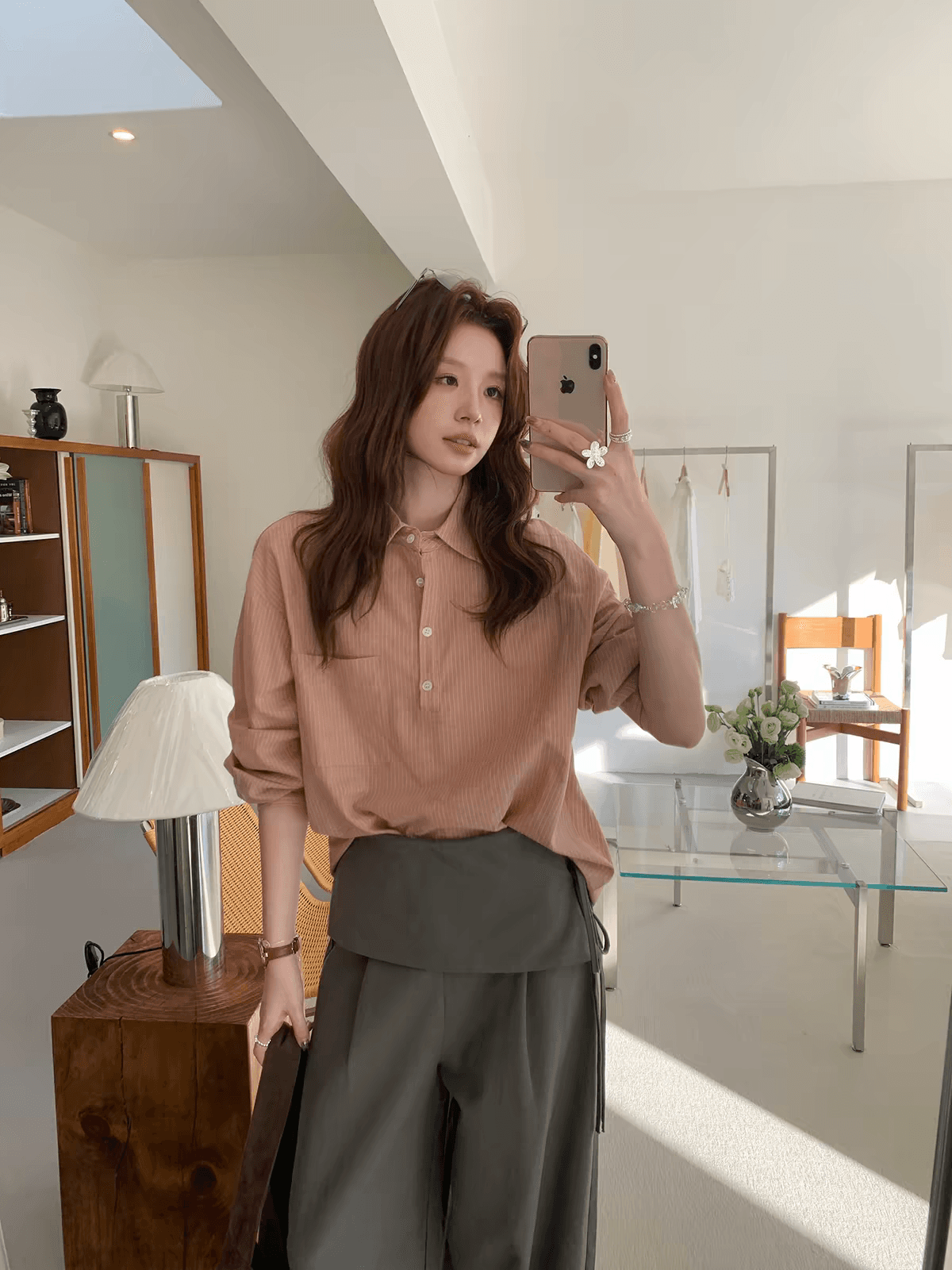 even 하나 원자바오 한 남쪽 그림 한 부서 높음 지혜 센스 출퇴근 느긋한 센스 스트라이프 셔츠 주간 실크 코튼 맨위 여성 상세 이미지 1