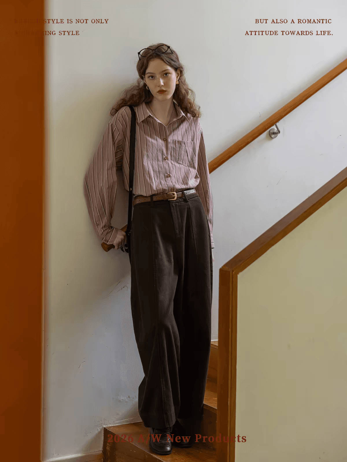rc-dailyart 분말 팅 저녁 바람 공예 워시 컬러 짜임 고밀도 면 센스 스트라이프 작은 정사각형 칼라 가을 어깨 긴팔 상세 이미지 4