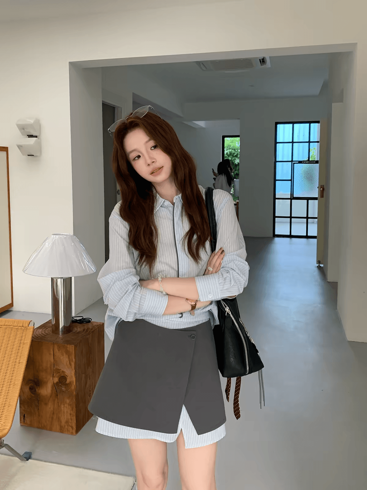 even 하나 원자바오 보 주님 일상 한 부서 높음 지혜 루즈핏 슬림해 보이는 스트라이프 셔츠 폴로 칼라 출퇴근 기초 맨위 상세 이미지 3