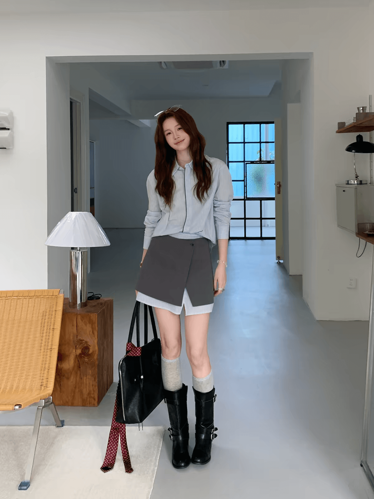 even 하나 원자바오 보 주님 일상 한 부서 높음 지혜 루즈핏 슬림해 보이는 스트라이프 셔츠 폴로 칼라 출퇴근 기초 맨위 상세 이미지 4
