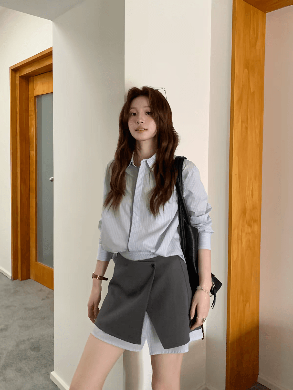 even 하나 원자바오 보 주님 일상 한 부서 높음 지혜 루즈핏 슬림해 보이는 스트라이프 셔츠 폴로 칼라 출퇴근 기초 맨위 상세 이미지 5