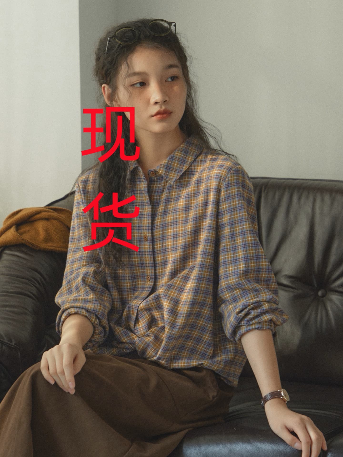 측면 솔기 오리지널 순면 체크무늬 여성 셔츠 가을 출퇴근 폴로 칼라 캐주얼 맨위 루즈핏 다용도 긴팔 셔츠
