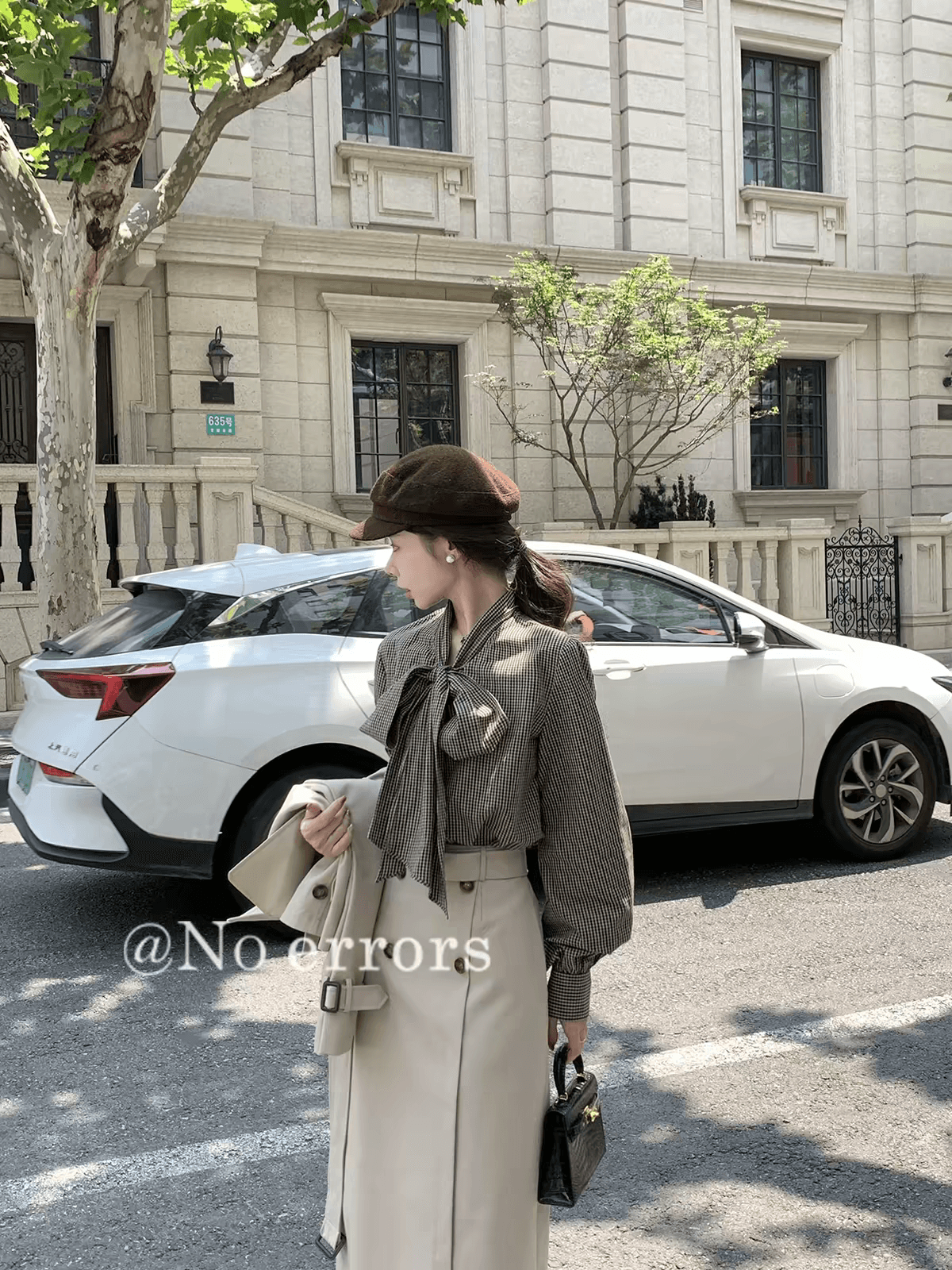 아니요 오류 no errors 레트로 프랑스식 나비 매듭 체크무늬 셔츠 이미지 3
