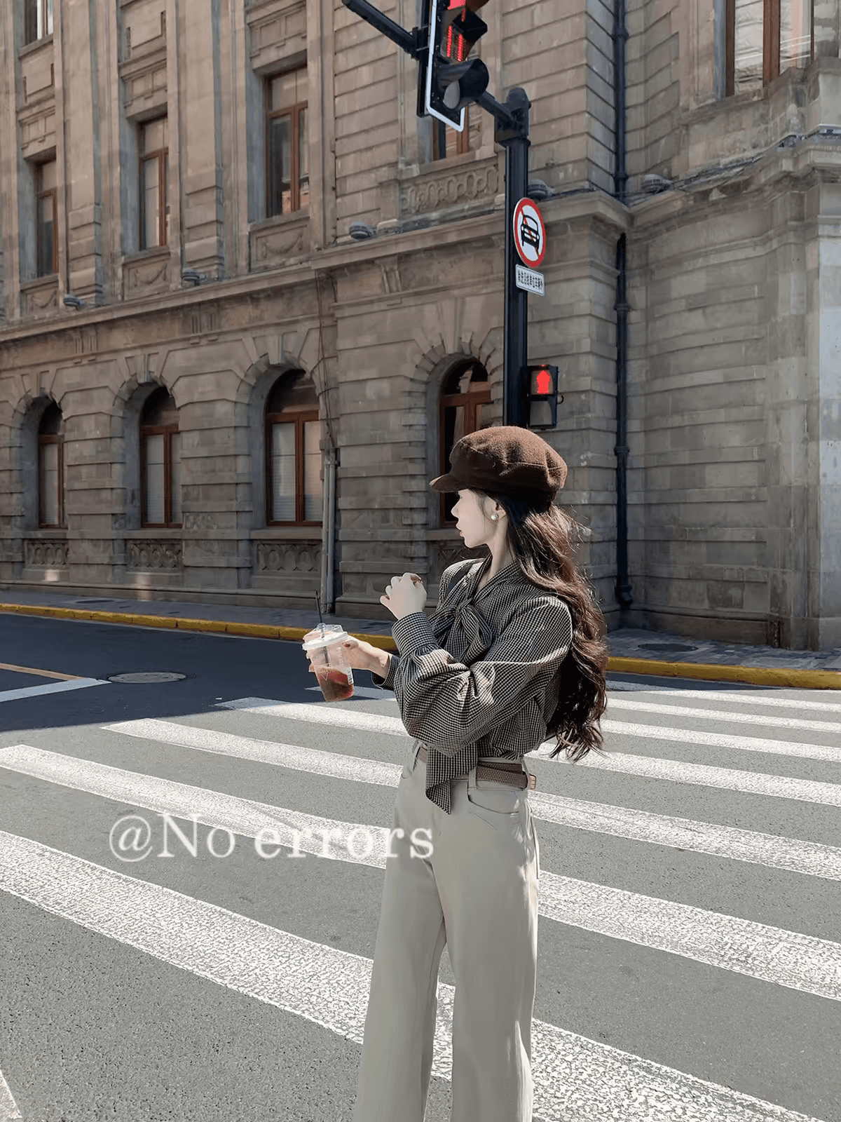 아니요 오류 no errors 레트로 프랑스식 나비 매듭 체크무늬 셔츠 상세 이미지 3