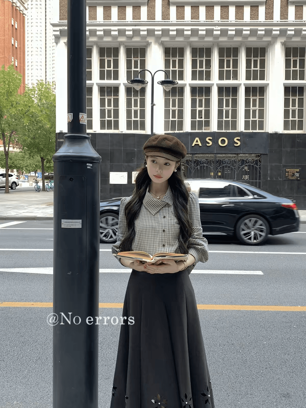 아니요 오류 no errors 런던 길모퉁이 레트로 체크무늬 불규칙 폴로 칼라 셔츠