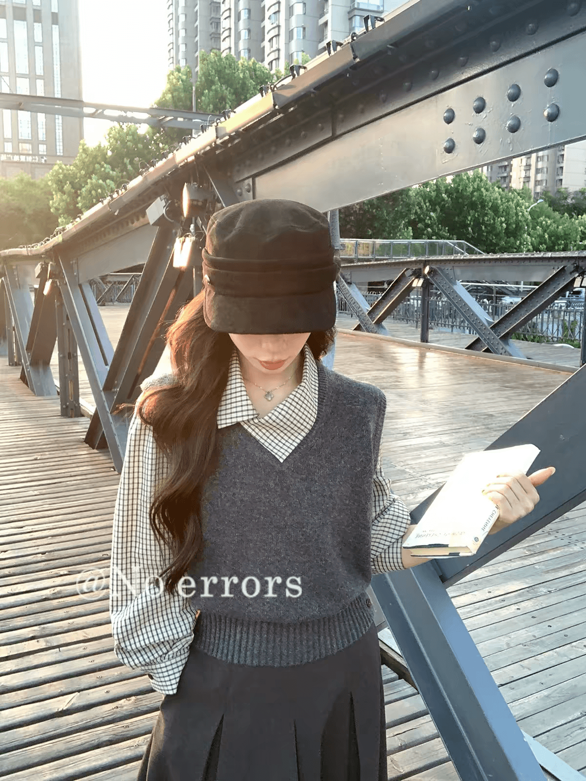 아니요 오류 no errors 런던 길모퉁이 레트로 체크무늬 불규칙 폴로 칼라 셔츠 이미지 3