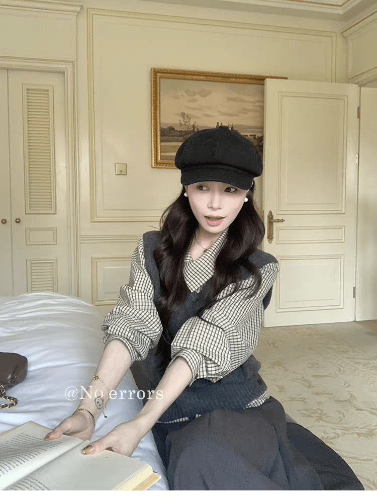 아니요 오류 no errors 런던 길모퉁이 레트로 체크무늬 불규칙 폴로 칼라 셔츠 상세 이미지 1