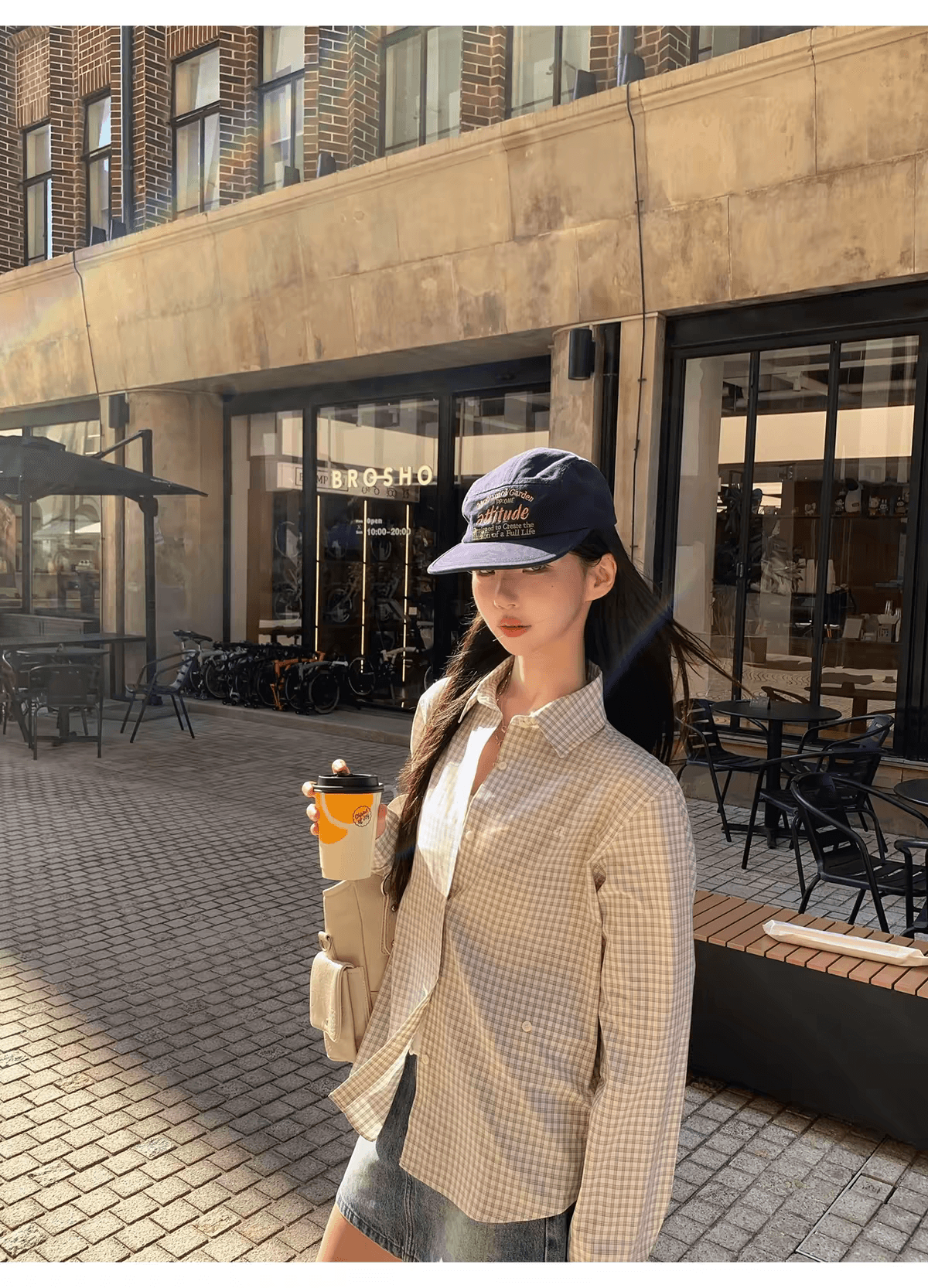 ana 보물 제니 오트밀 가져 가라. 철 26 이른 가을 한 부서 체크무늬 폴로 칼라 루즈핏 긴팔 셔츠 맨위 여성
