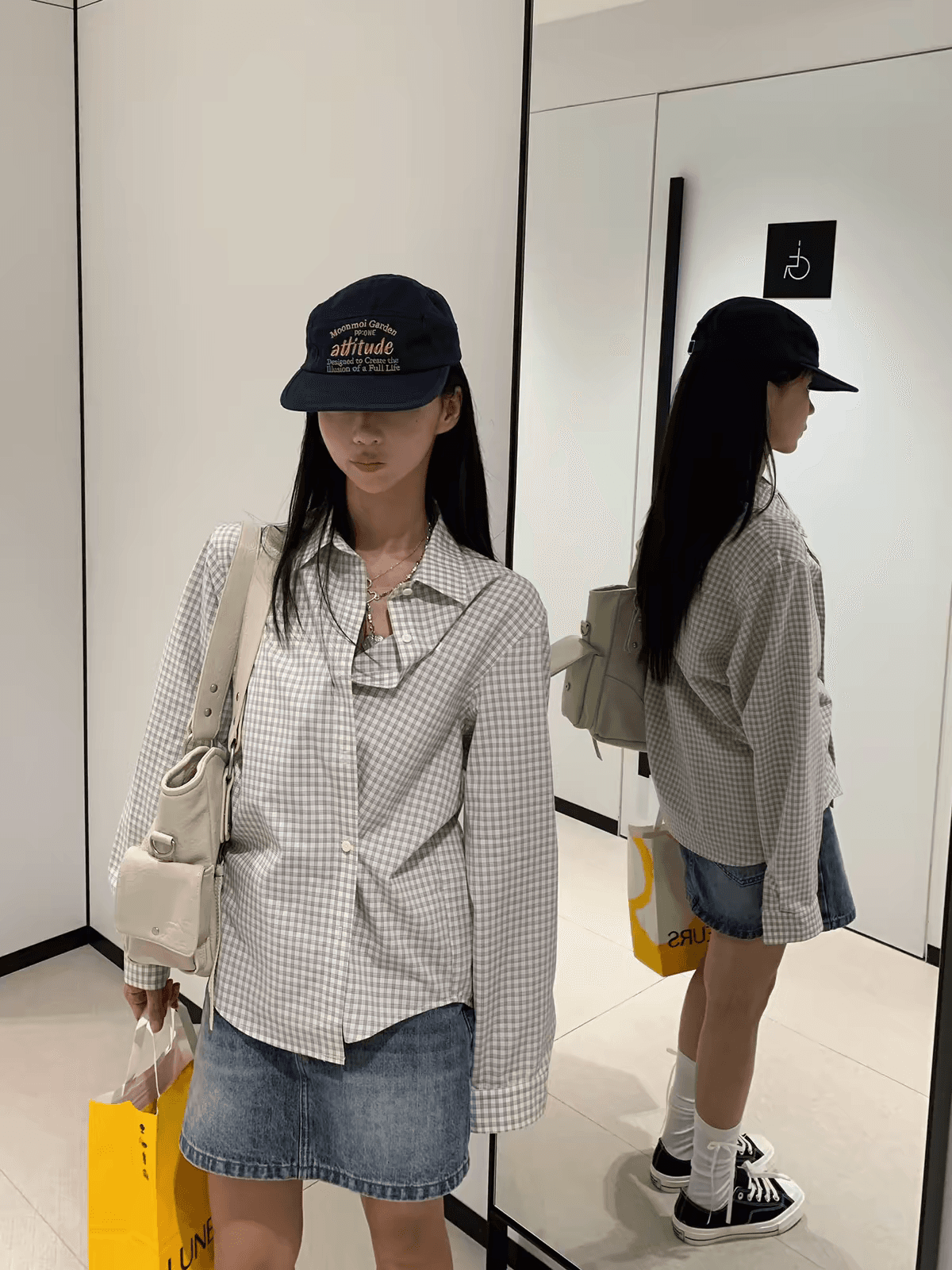 ana 보물 제니 오트밀 가져 가라. 철 26 이른 가을 한 부서 체크무늬 폴로 칼라 루즈핏 긴팔 셔츠 맨위 여성 이미지 4