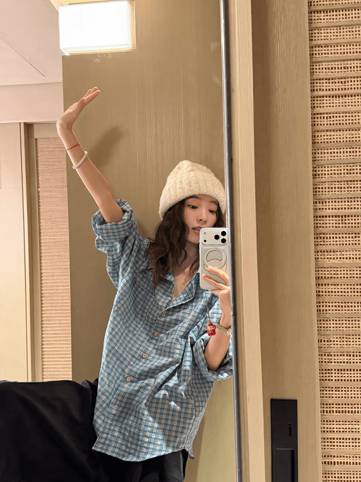 한 여성 개발 bot 넣다 체크무늬 착용 분위기 센스 이른 가을 격자 무늬 셔츠 이른 가을 셔츠 여성 코트 상세 이미지 2